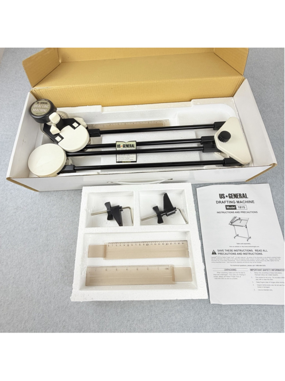 US GENERAL 1815 Drafting Machine PRO-E S-1815 Rulers Clamps Box Manual